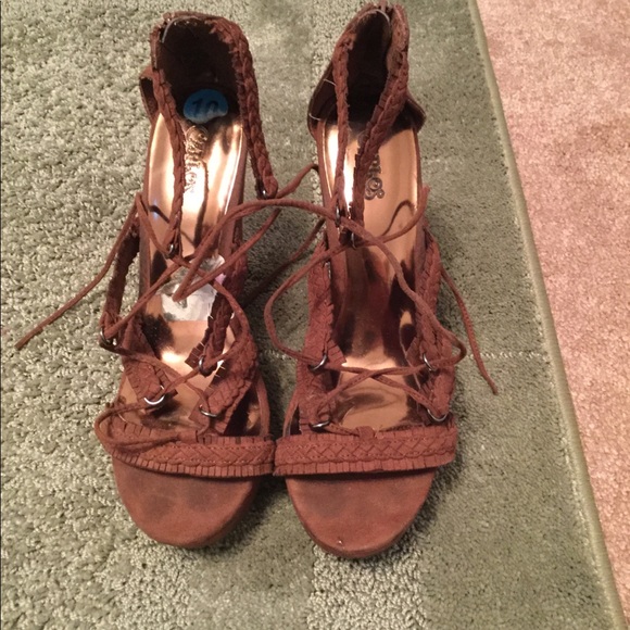 Brown Suede Wedged Heels - Picture 3 of 3